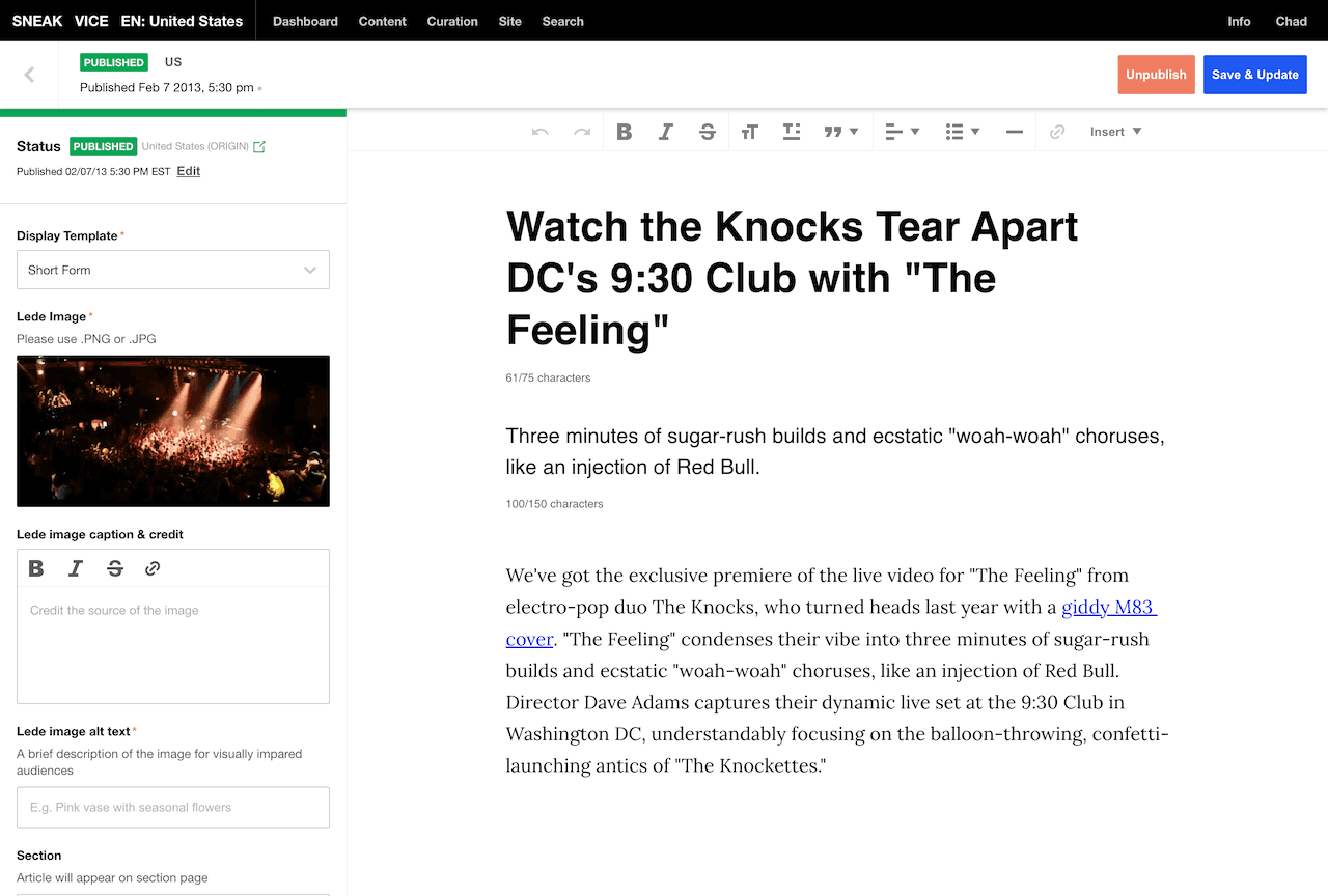 Backstage CMS edit page example